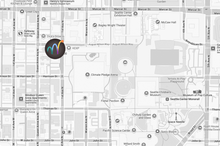 greyscale map with colorful icon indicating facility location